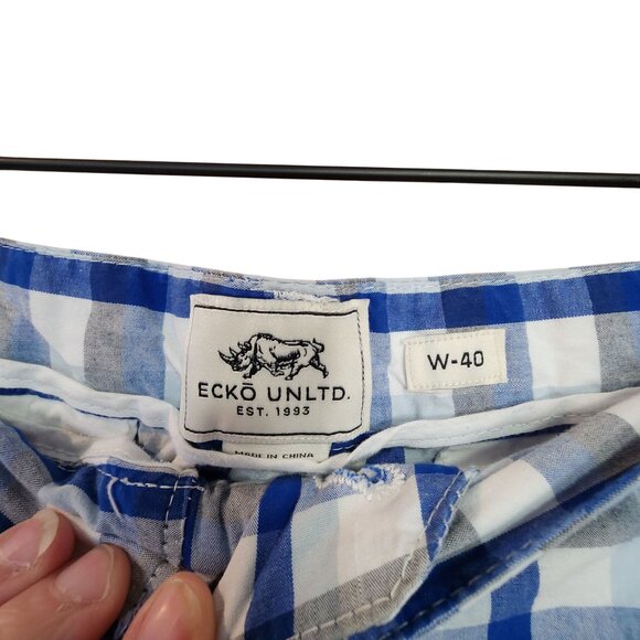 Ecko Unltd Blue & White Plaid Shorts Mens size 40 - Picture 3 of 3